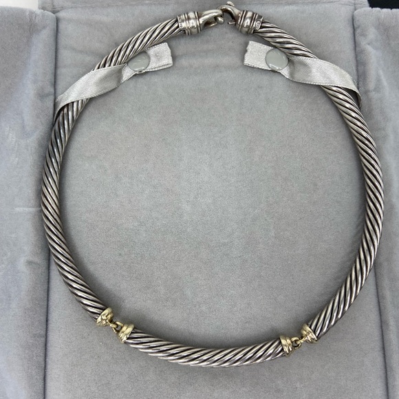 David Yurman Two tone Metro Collar Cable Necklace Sterling‎ Silver & gold - Picture 2 of 10